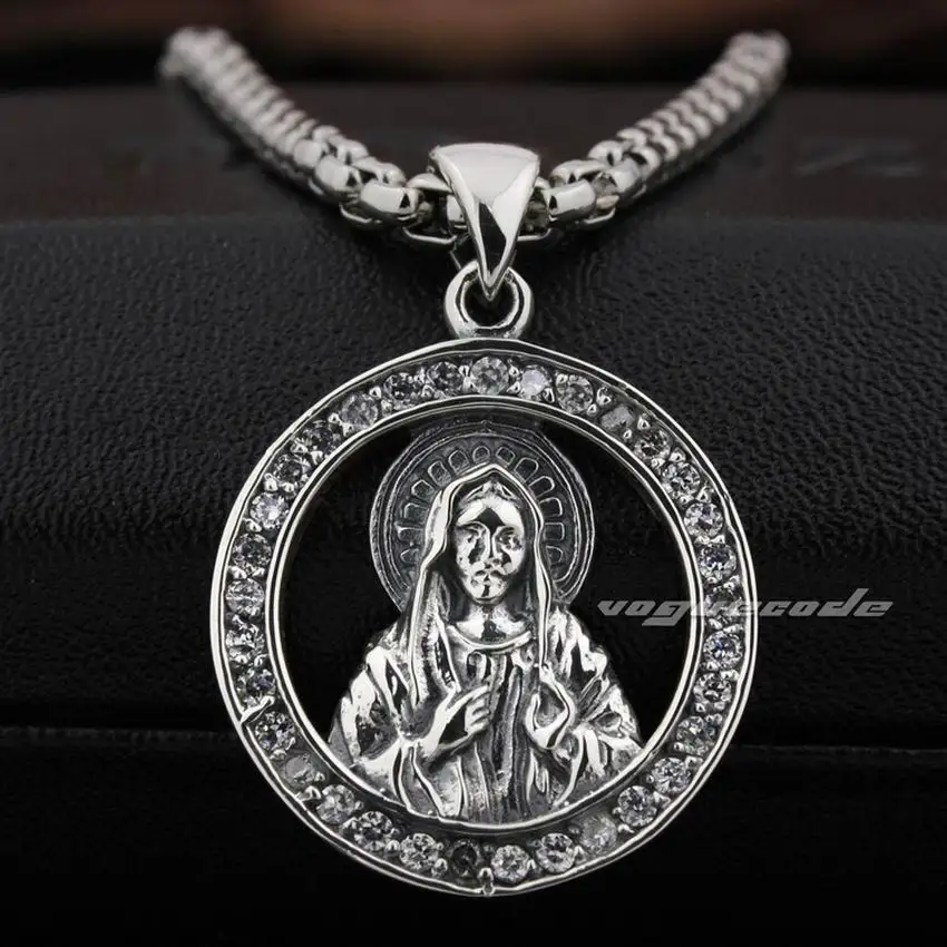 

925 Sterling Silver White CZ Surround Virgin Mary JESUS Charms Pendant 8N024