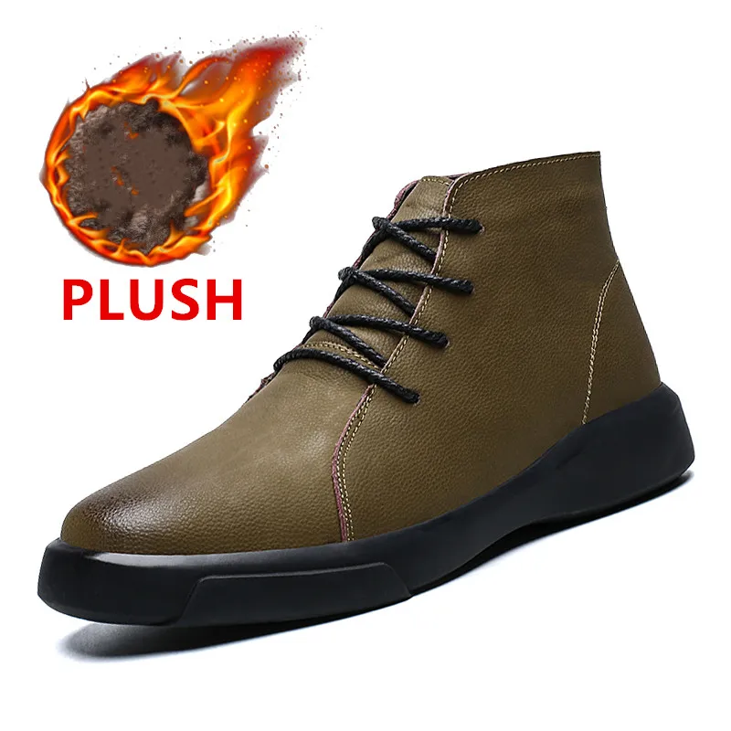 Брендовые новые зимние мужские ботинки Модные ботильоны на шнуровке теплые из