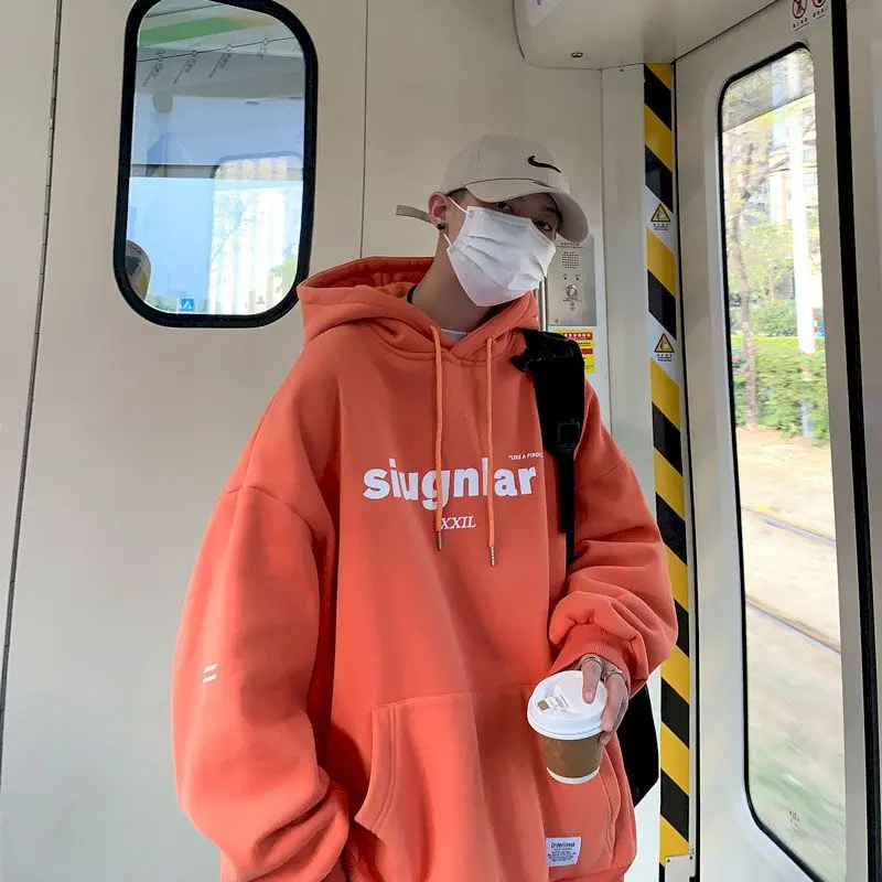 

Свитшот с капюшоном для мужчин и женщин, осенне-зимняя Толстовка в Корейском стиле, винтажная утепленная свободная Мужская Повседневная Ул...