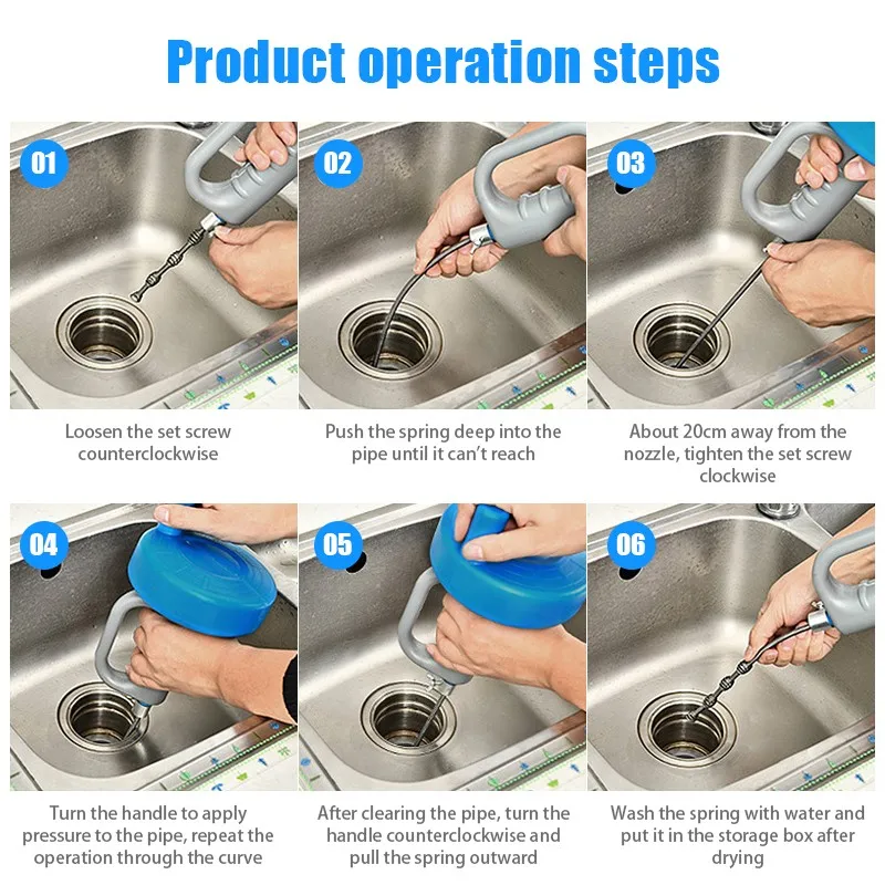

1PC Kitchen Toilet Sewer Blockage Hand Tool Pipe Dredger 5 Meters Drains Dredge Pipes Sewer Sink Cleaning Clogs drain cleaner