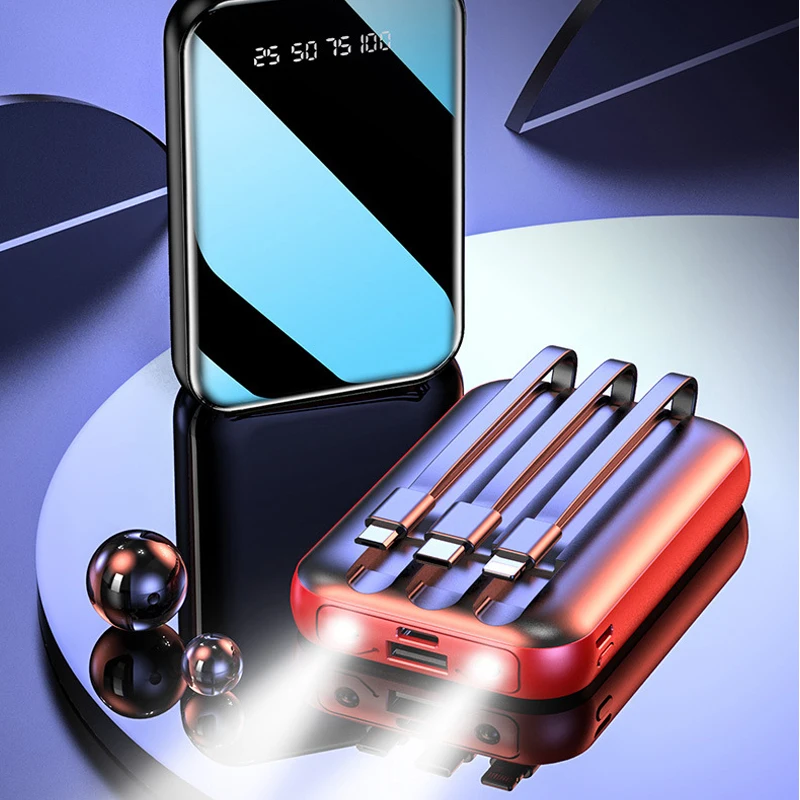 

20000mAh Mini Power Bank Portable External Battery Charger Powerbank with Cable for iPhone 12 Xiaomi Mi Huawei Samsung Poverbank