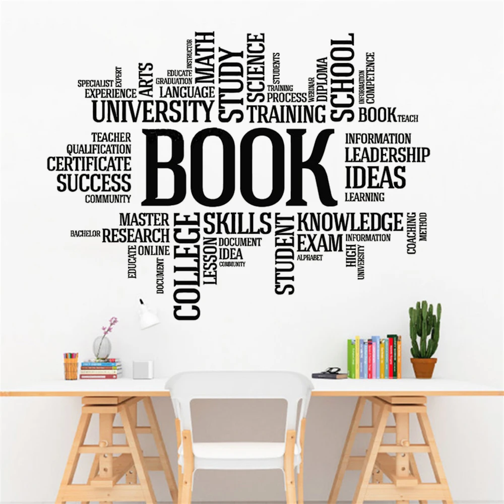 

Wall Decals Books Words Bookworm Library Bookshop Inspirational Quotes Stickers Vinyl Success Office School Decor Murals DW13015