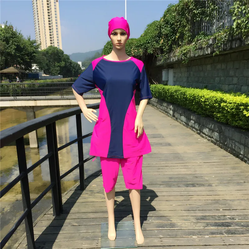 2XL Мусульманский купальник женский скромный лоскутный полный чехол с длинным