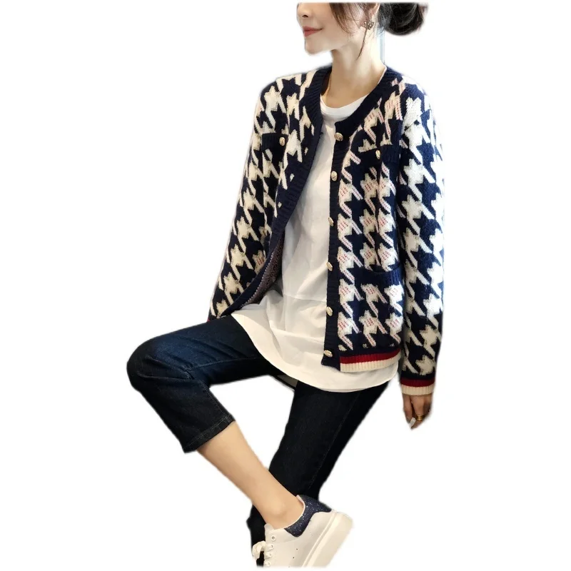

CMAZ Small Sweaters Cardigan Coat Women's round Neck Long