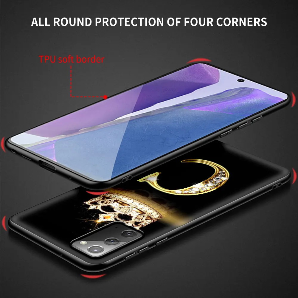 Phone Case For Samsung Galaxy S22 S20 FE S21 S10 S9 Plus S10e Note 20 Ultra 10 Lite 9 Black Soft Cover Diamond Crown Letter Capa
