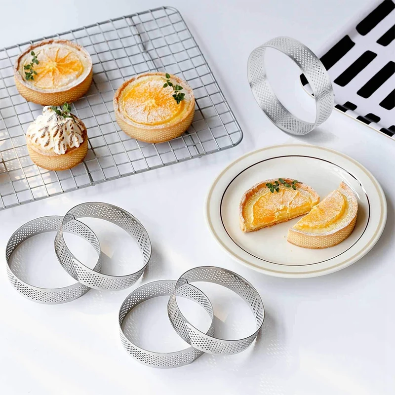 Anillo Circular de acero inoxidable para tarta, torre de Pie, molde para hornear pastel, herramientas perforadas, molde para pastel de Mousse, 8 Uds.-2