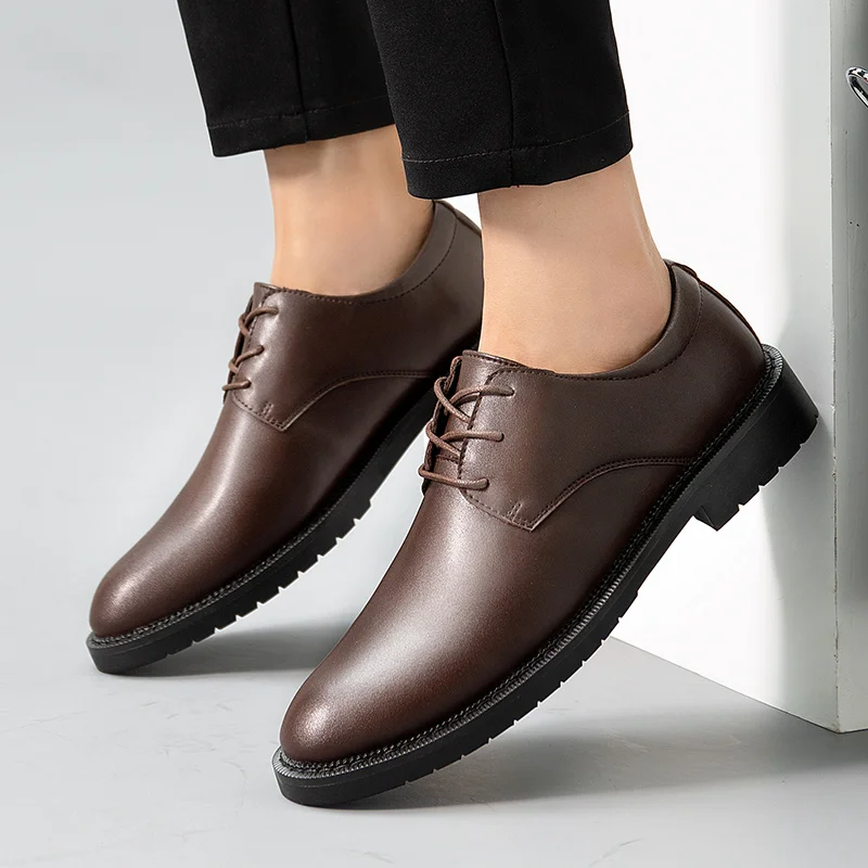 Luxury Pointed Toe Casual Leather Shoes Men's Fashion Lace Up Business Dress Oxfords Solid Wedding Office Males Flats Man | Обувь