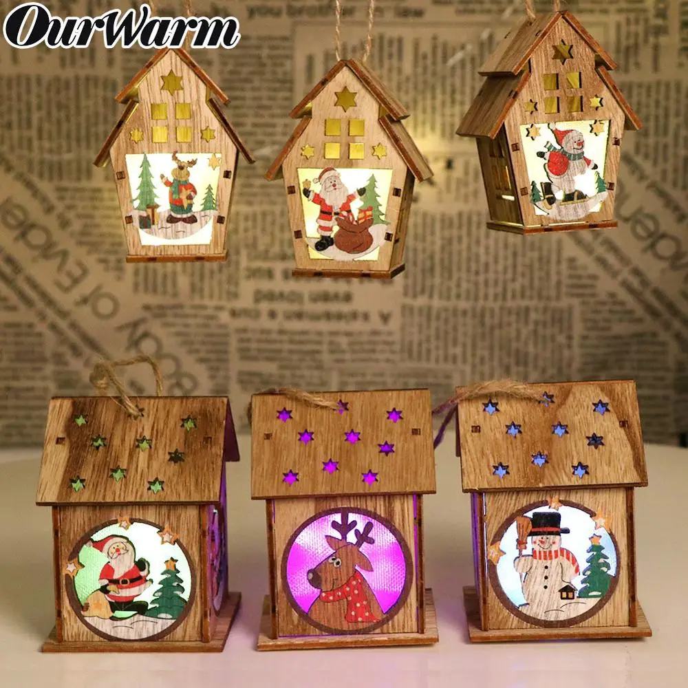 OurWarm 1 шт. фестиваль светодиодный светильник деревянный дом Рождественская елка