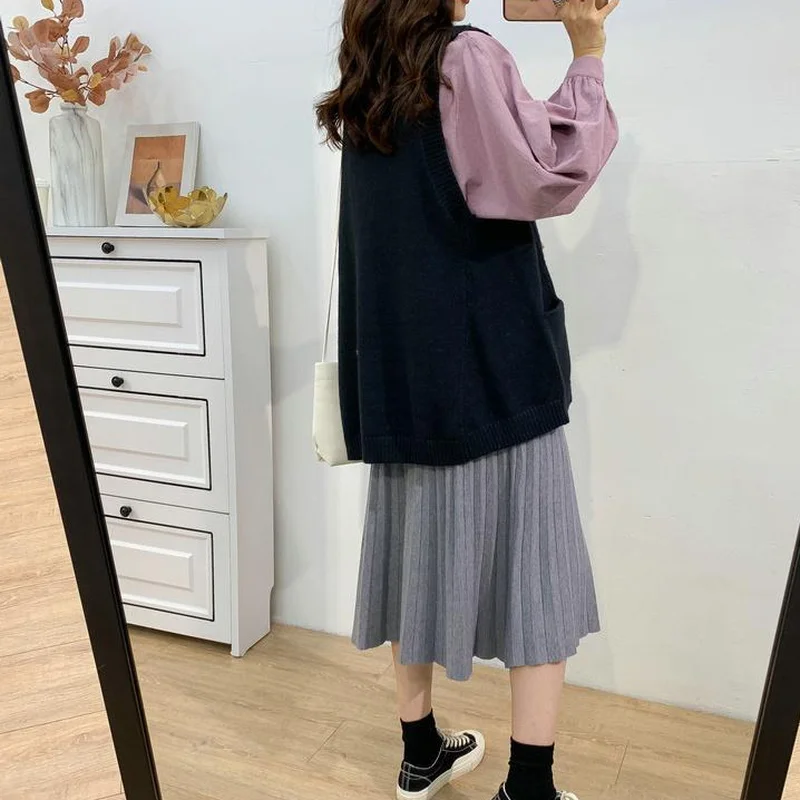 Джемпер женский вязаный с V-образным вырезом однотонный простой универсальный