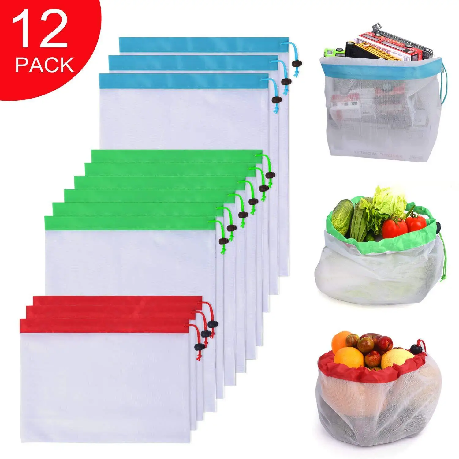 

3 Sizes Reusable Mesh Produce Fruit Bag Washable Eco-Friendly Bags for Grocery Shopping Storage Vegetable Toys Sundries Bag