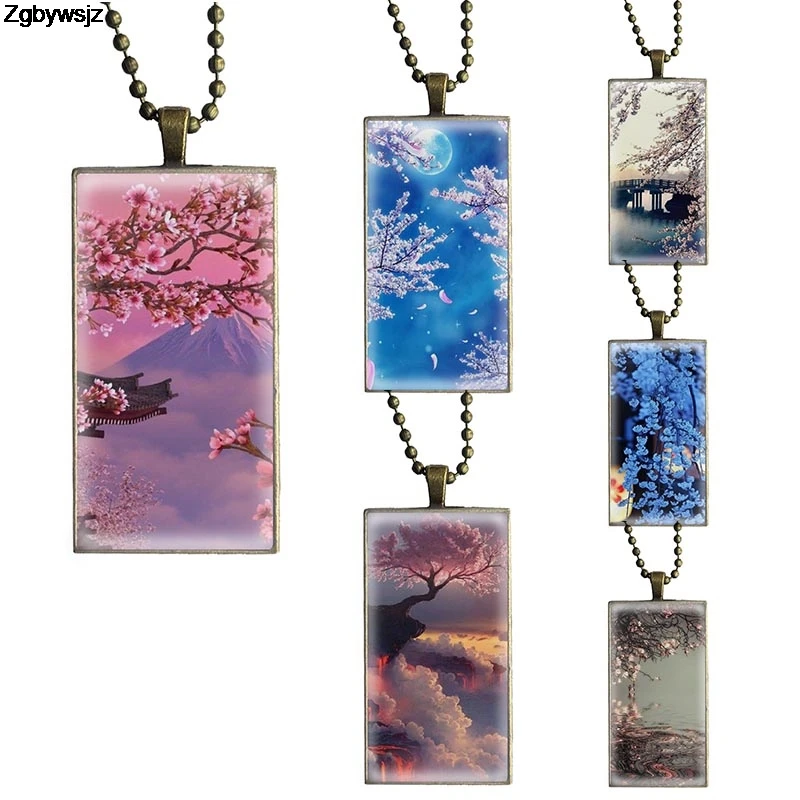 Розовый Цветок сакуры Япония вишня в цвету стеклянные подвесные Galaxy кулон