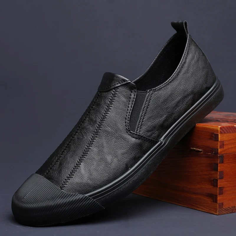 Мужские повседневные туфли из ПУ кожи кожа без застежки лоферы плоская подошва