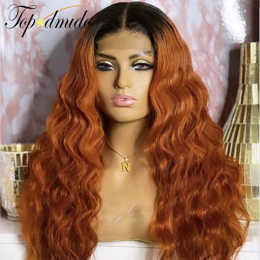 

Ombre Orange Ginger Color 13x4 Lace Front Wigs 180% Density Peruvian Remy Human Hair Wig Body Wave 4x4 Closure Wigs for Woman