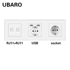 Настенная розетка UBARO, ЕС, Россия, RJ45, RJ11 TV, HDMI, с черной закаленной стеклянной рамкой, USB-разъемы, 5 В, 2 А, домашняя розетка сделай сам, комбинация
