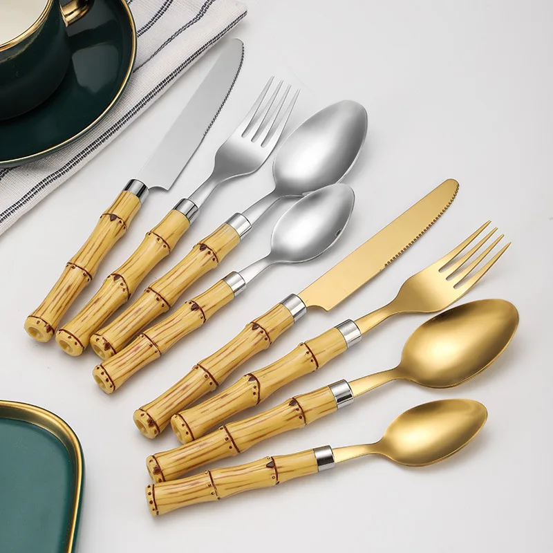 

Cutlery Dinner Set Kitchen Table Forks Spoons Knives Tableware Flatware Cookware Bamboo Dinnerware Sets Dessert Teaspoons Gift