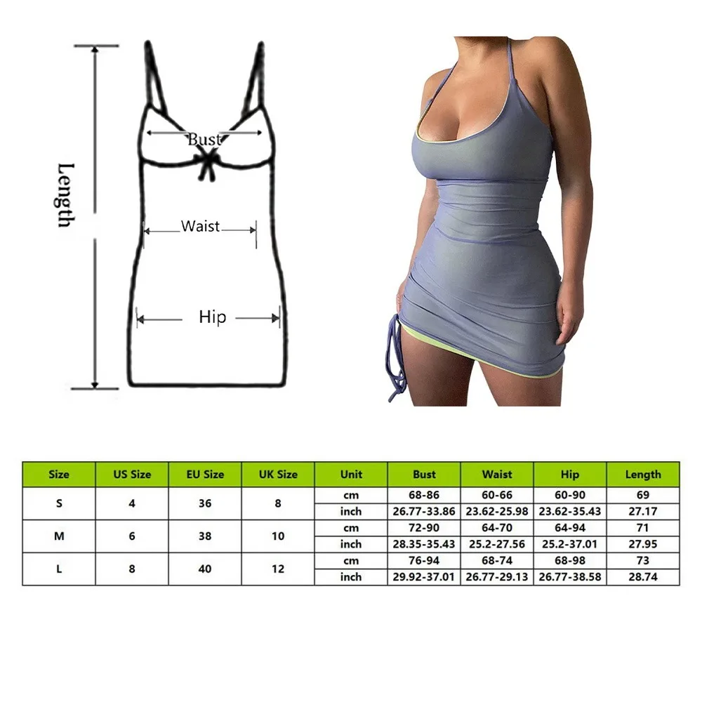 

Solid Color Drawstring Women Party Dress Strap Sleeveless Halter Bodycon Club Fashion Skinny 2021 Summer Sexy Mini Dresses
