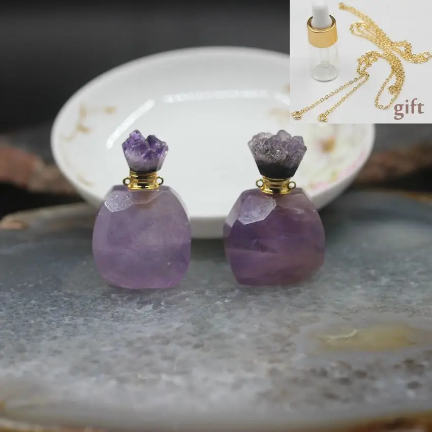 Новинка! Geode Druzy шапки аметисты Подвески флаконы духов, Фиолетовый Стразы камень эфирное масло колье аромараспылитель подвески ювелирные изделия