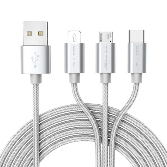 Jellico 3в1 USB кабель для iPhone X 8 7 6 кабель Micro usb type C кабель для samsung S9 S8 кабель быстрой зарядки 3A шнур зарядного устройства - Цвет: Серебристый