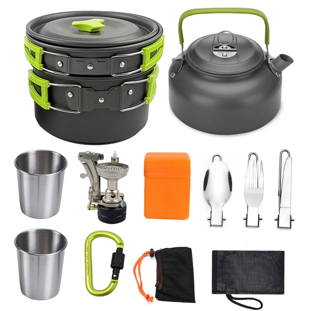 

1 Set Camping Cookware Mess Kit with Mini Stove Cooking Equipment Backpacking Hiking Picnic Outdoor Camping Cooking Set