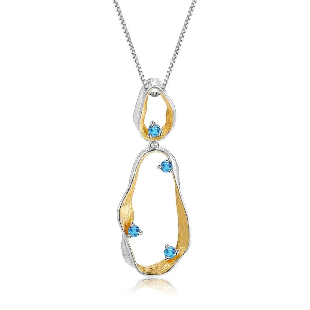 

GEM'S BALLET 925 Sterling Silver Handmade Twist Gemstone Pendant Necklace Natural Swiss Blue Topaz Jewelry for Women Wedding
