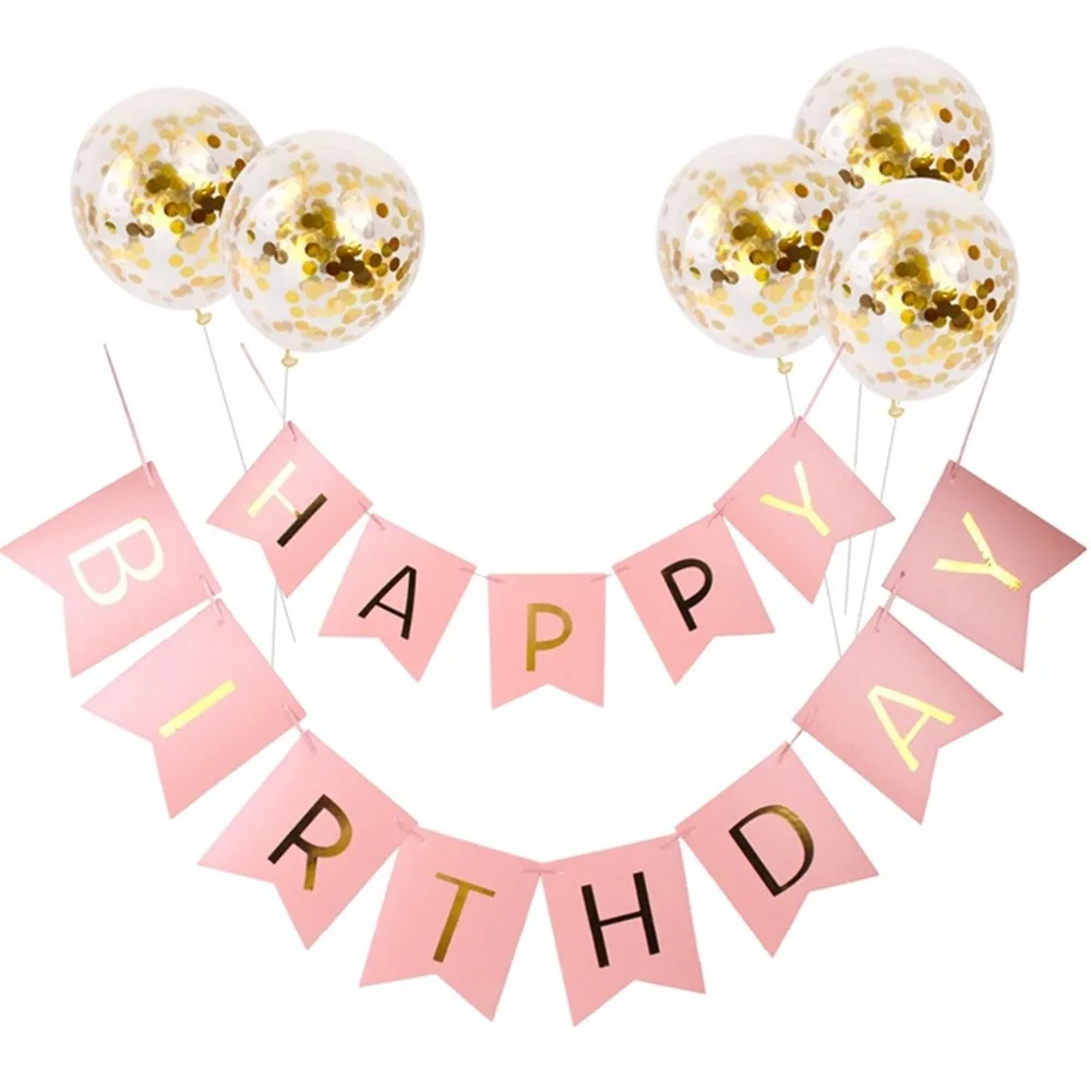 Happy Birthday Banner Paper Bunting Garland Flags Boys Girl Baby Shower Kids Party Decoration Supplies Rose Gold | Дом и сад