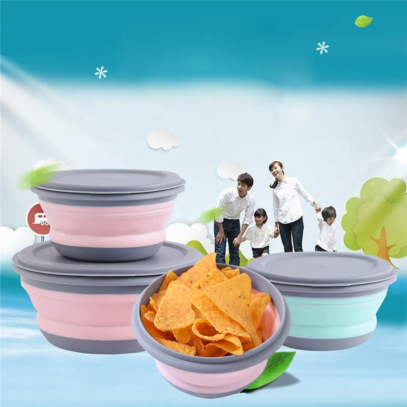 3 шт. Миска набора портативная силиконовая складная миска складной Ланч бокс