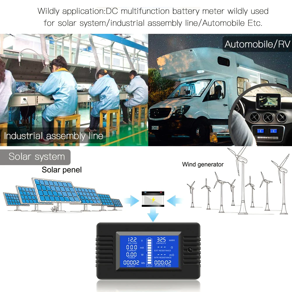 

New DC Multifunction Battery Monitor Meter 50A/200A/300A LCD Display Digital Current Multimeter Voltmeter Ammeter for Cars Solar