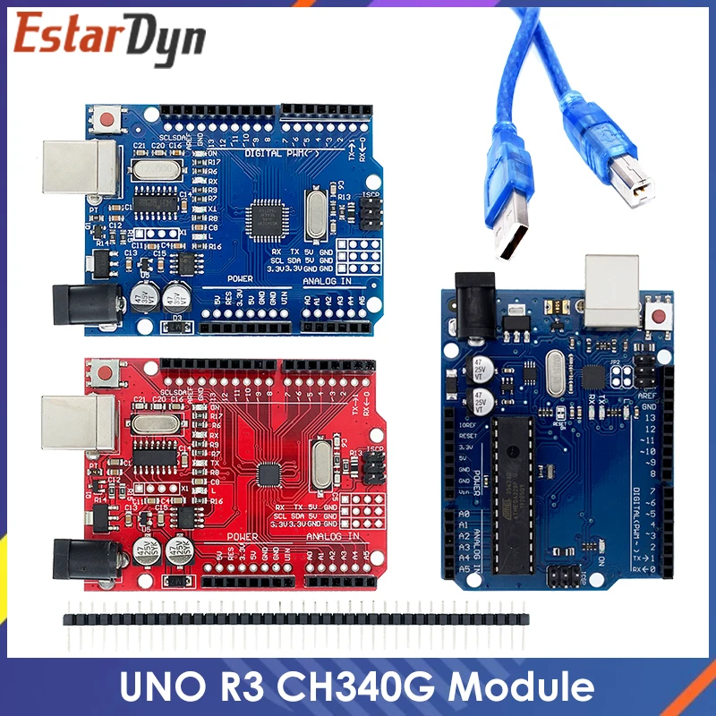 Плата для разработки UNO R3 ATmega328P CH340 CH340G Arduino с прямым контактным разъемом кабелем |