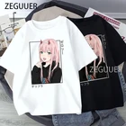 Футболка унисекс Zero Two Harajuku, футболка с японским аниме Харадзюку, уличная женская футболка с коротким рукавом