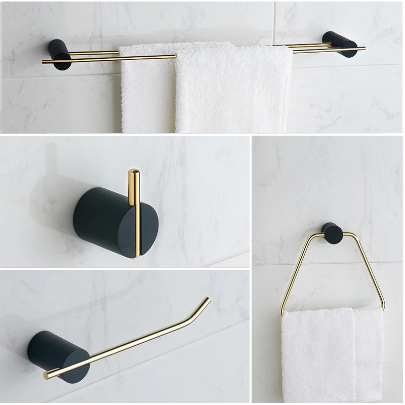 

Black gold Bathroom Hardware Set Wall Mounted Robe Hook Towel Rail Bar Rack Bar Ring Shelf Paper Holder