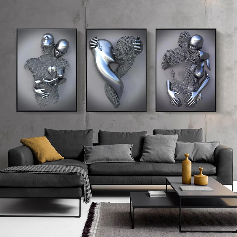 

Романтическая современная металлическая статуя для влюбленных, Художественная Картина на холсте, постеры и принты, настенные картины, амер...