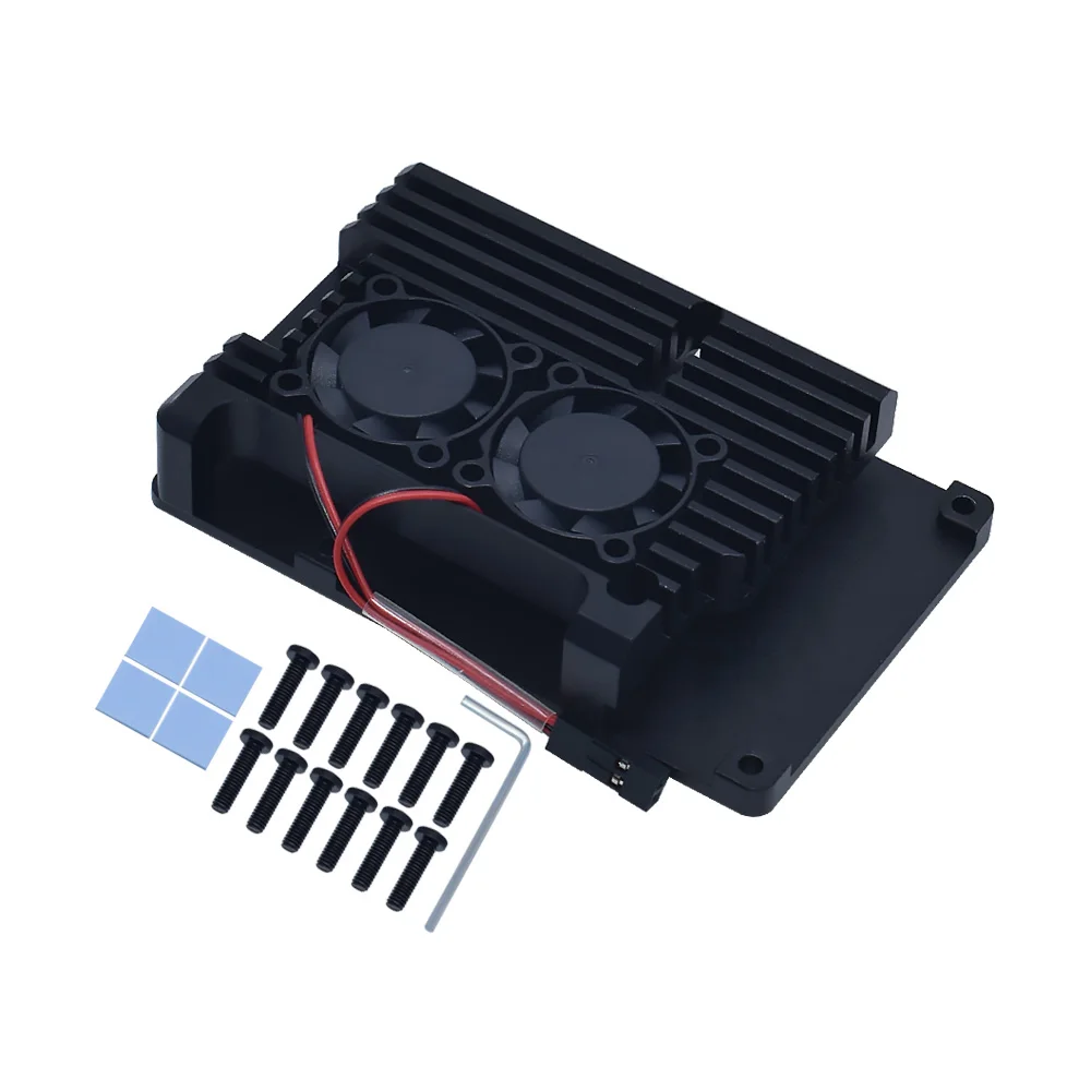 Алюминиевый Чехол для Raspberry Pi 4 с двойным охлаждающим вентилятором черный корпус