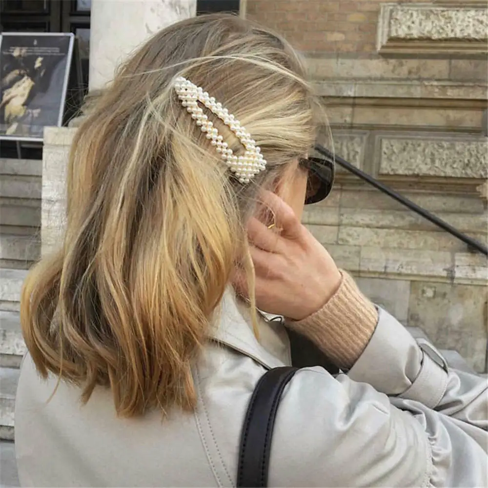 

1/2pcs Fashion Pearl Hair Clip for Women Elegant Handmade Pearl Flower Snap Barrette Stick Hairpin Hair Styling Accessories