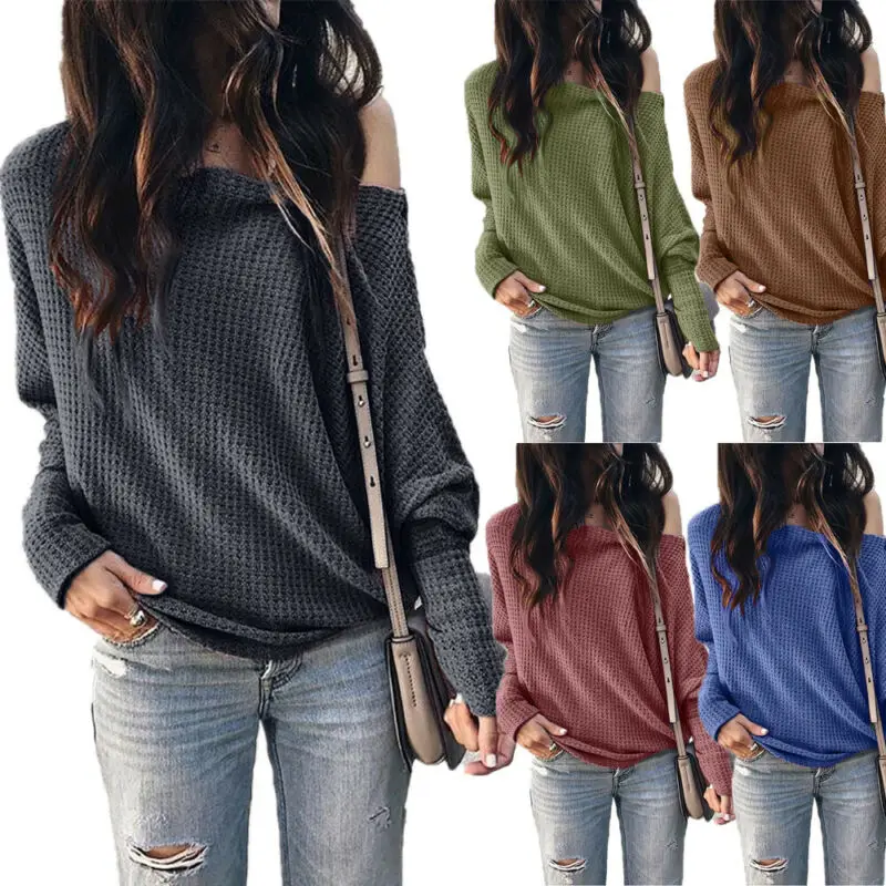 Женский свободный пуловер с рукавом летучая мышь однотонный Повседневный