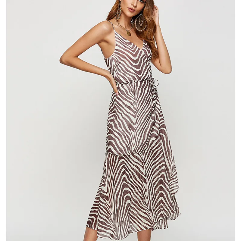

2019 Summer Women Corset Long Vintage Dresses Backless Chiffon Dress for Women Spaghetti Strap Print Vacation Sexy Party Dress