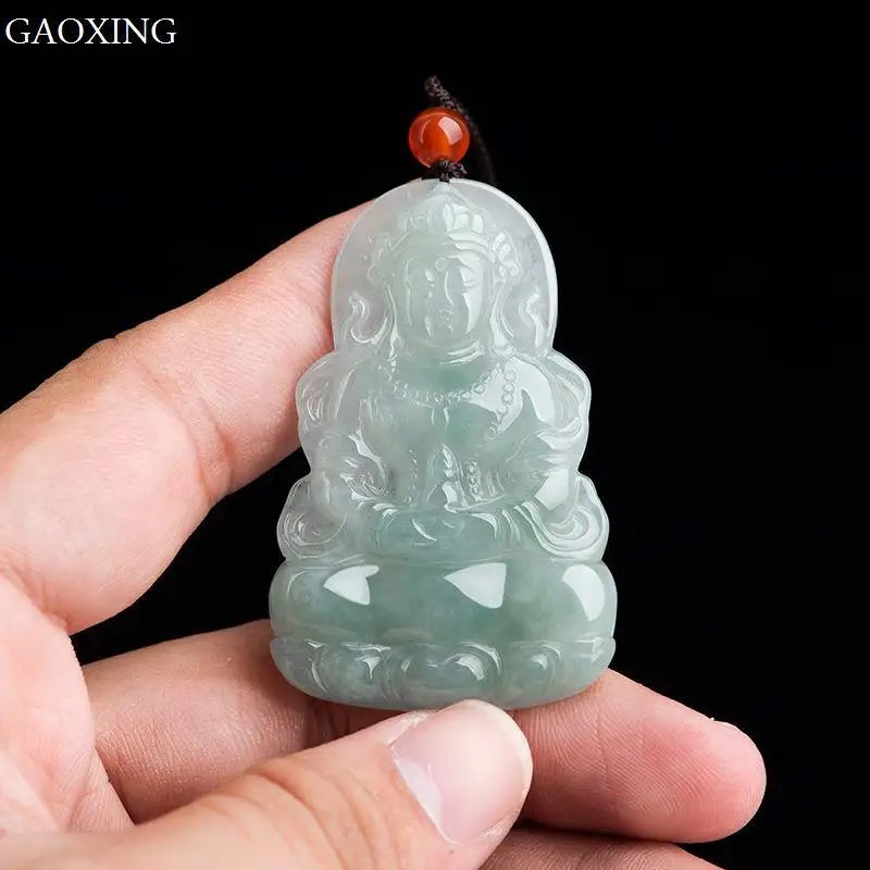 Natural Jadeite Light Green Guanyin Buddha Pendant Men and Women High-end Jade Pendant Safe Jewelry beautiful pendant pure manual sculpture green beads guanyin pendant bead string necklace collocation men s and women s style