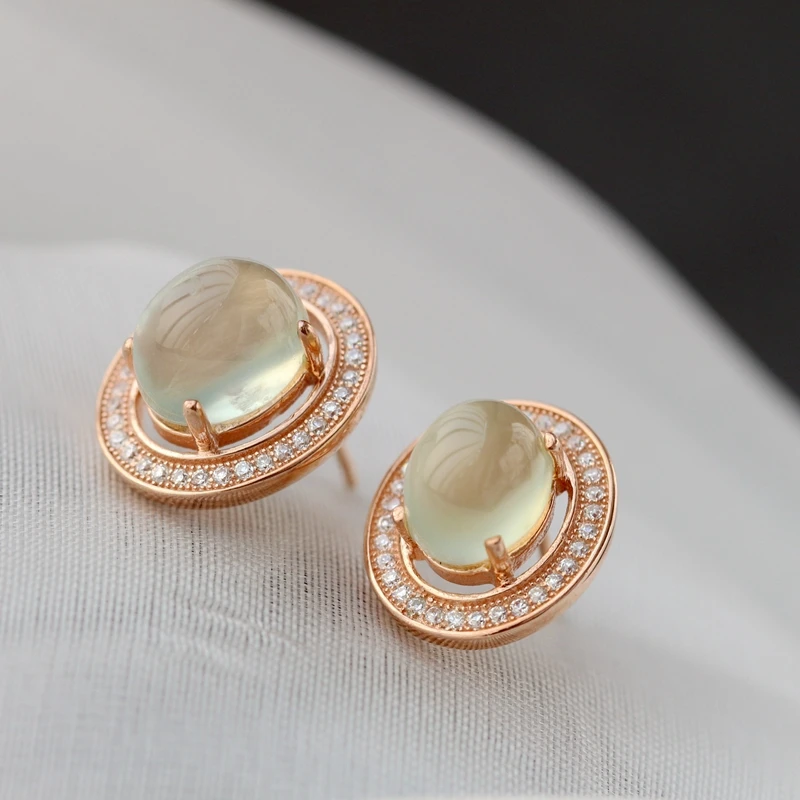 Серьги женские эллиптические из настоящего серебра 925 пробы с натуральным Пренит