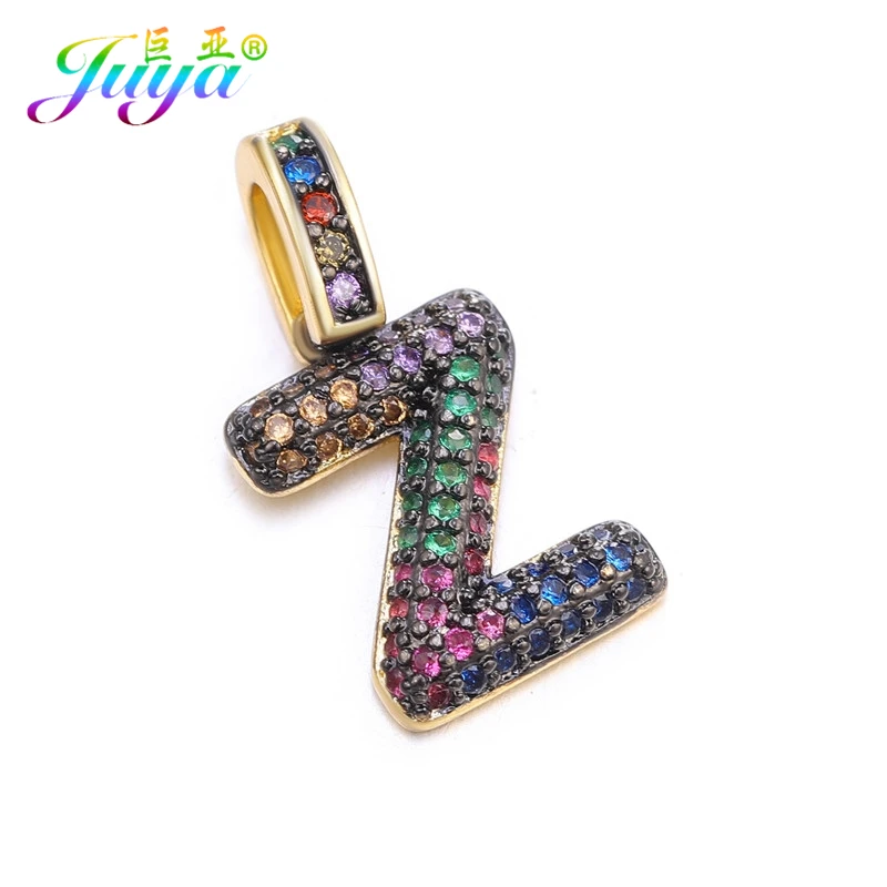 Gold Z Juya DIY шнур кожаный вывод многоцветный Циркон с радужным блеском золото 26 буквы алфавита кулоны с надписями поставки - Окраска металла: Gold Z
