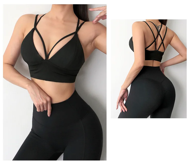 

Women Sports Bra Sexy Push Up Gym Fitness Brassiers Shockproof Back Cross Seamless Vest Underwear Sportswear High Impact Bra Top