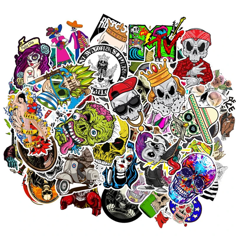 1050100pcs mixed horror series skull zombie anime stickers bike skateboard guitar laptop luggage waterproof joke stickers toy free global shipping