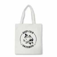 keep calm go fishinger men funny canvas bag casual print tote bag large capacity shopper bag women shoulder bag bolsas