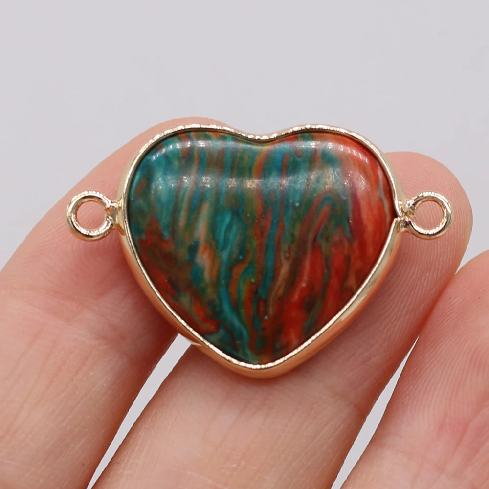 

Natural Semi-precious Stone Heart Gilt Edge Emperor Stone Pendant Connector 22x32mm for Jewelry Making Necklaces Gift