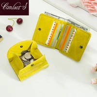 contacts genuine leather fashion small wallet women female coin purse short rfid card holder wallets for women portfel damski