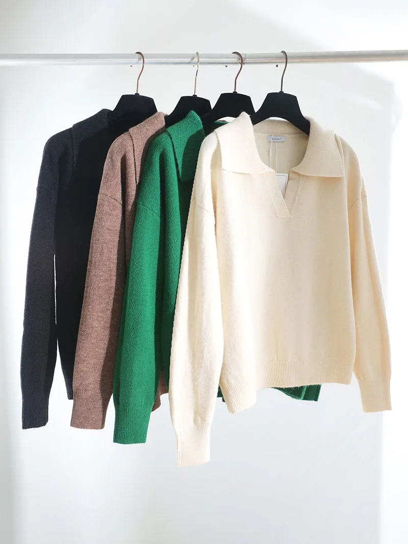 Свитер женский кашемировый с длинным рукавом и V-образным вырезом - купить по