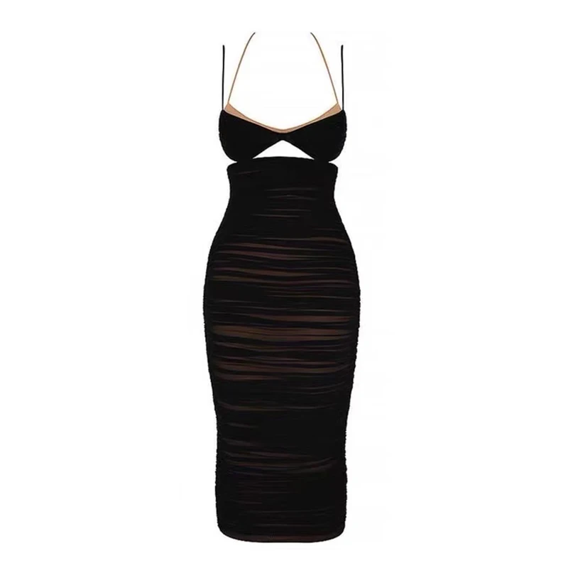 

Summer Dress Women 2021 Sundress Elegant Robe Party Club Outfits Sexy Sleeveless Midi Black Stretch Tight Strap Bodycon Dresses
