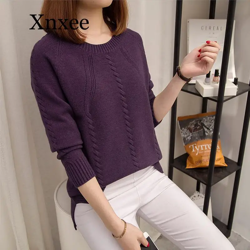 

New 2020 Autumn Winter Pullover Sweater Women O-neck Long Sleeve Knitted Sweater Female Army Green Purple Jumper Ladies wool