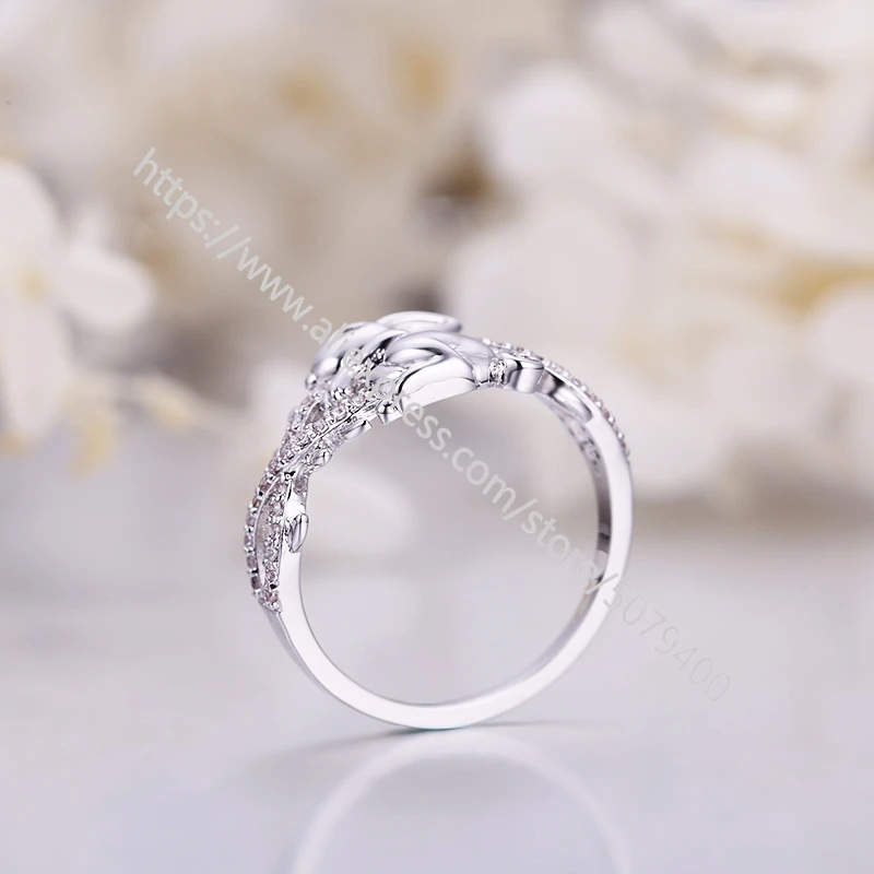 

Sil-ver plated Rabbit Ring Cute Cuddly Bunny Rings Tail cubic zirconia wedding Ring Dainty Zirconia Ring jewelry
