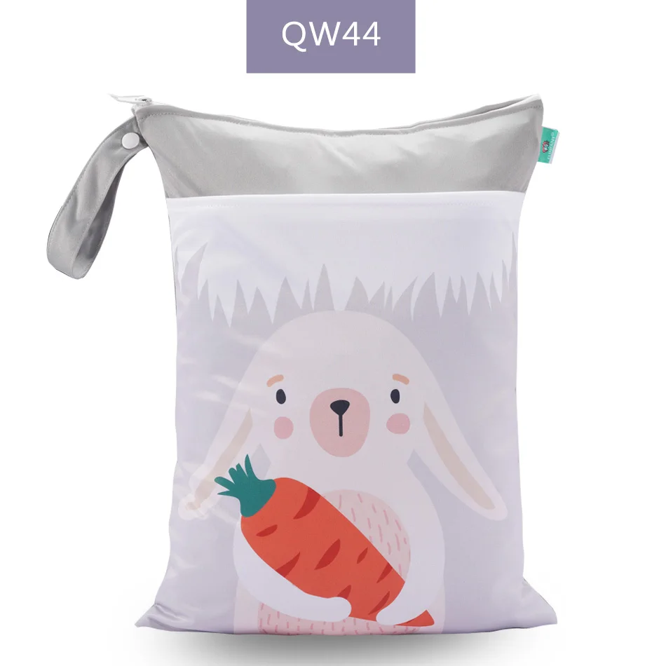 QW44-wet bag Elinfant 1 шт. многоразовая водонепроницаемая сумка для подгузников с модными принтами влажная сухая сумка для подгузников с двойным карманом тканевые сумки с ручками 30*40 см - Цвет: QW44-wet bag