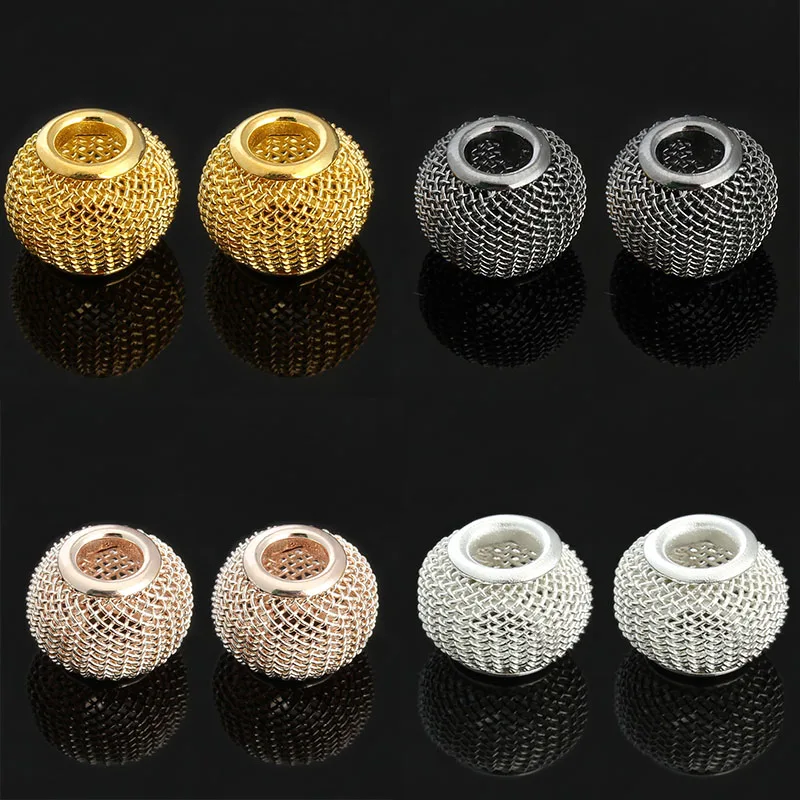 

2Pcs/set 15x12mm Hollow Ball Shape Metal Spacer Beads Round Big Hole Mesh Beads For DIY Charms Bracelet Jewelry Making Findings