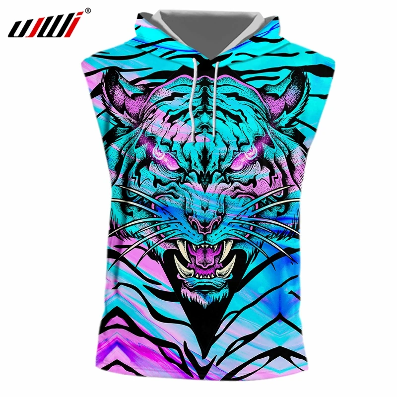 UJWI летние 3D Красочные тигровые топы с капюшоном Новые Harajuku женские/мужские